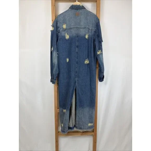 NWT Jade Gypsy Blue Distressed Denim Long Duster Jacket #1391 Size S M - Picture 6 of 10